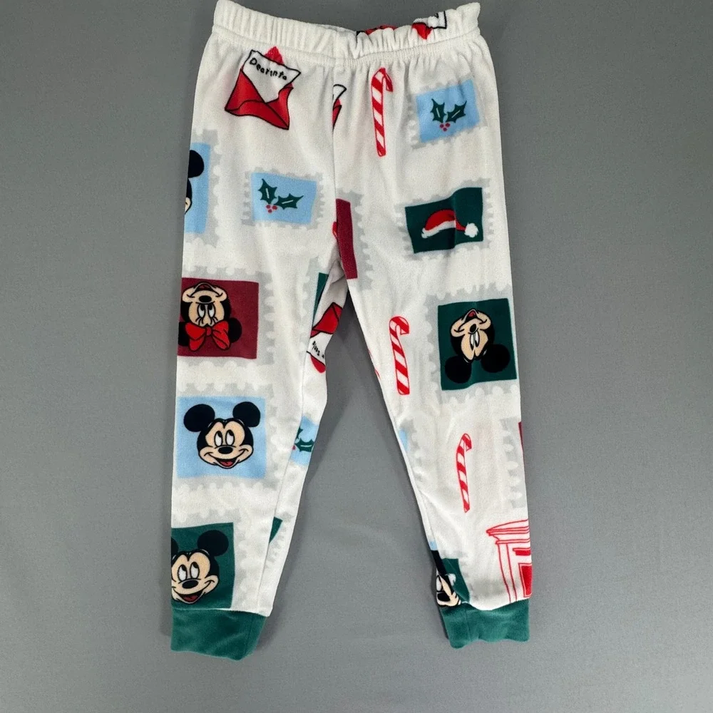 Disney Mickey Minnie Mouse Holiday Pajama Set Kids 4T White Green Christmas